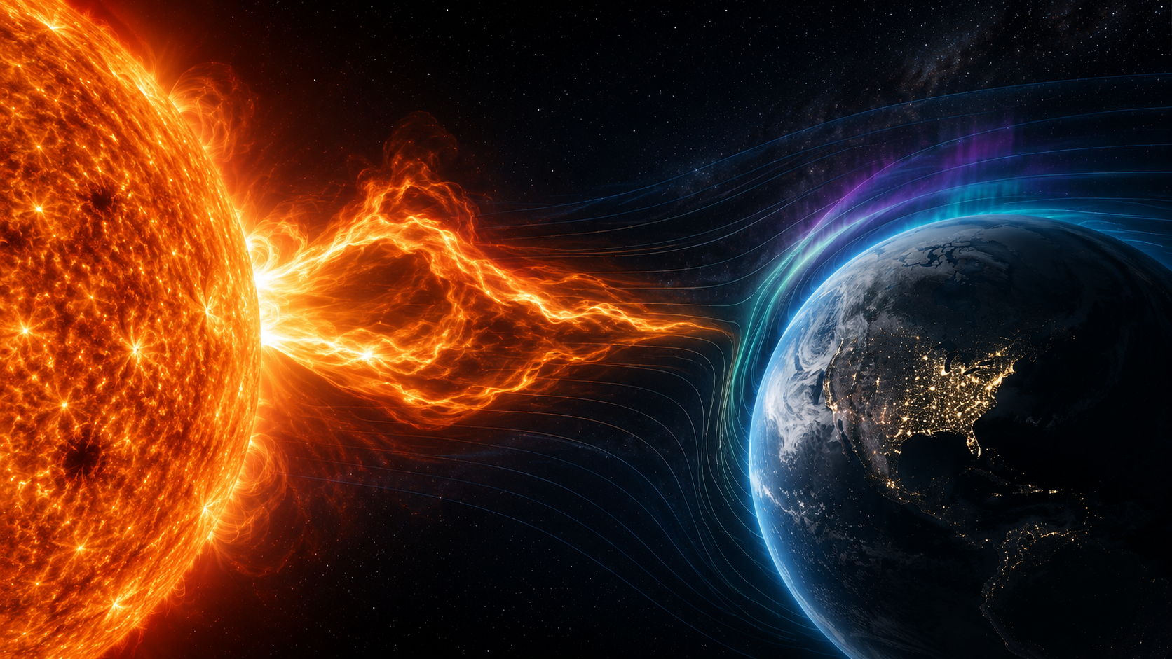 Cover image of the article “The Sun That Could Turn Off the Lights: What Space Weather Is and Why It Matters” — category Astrophysics