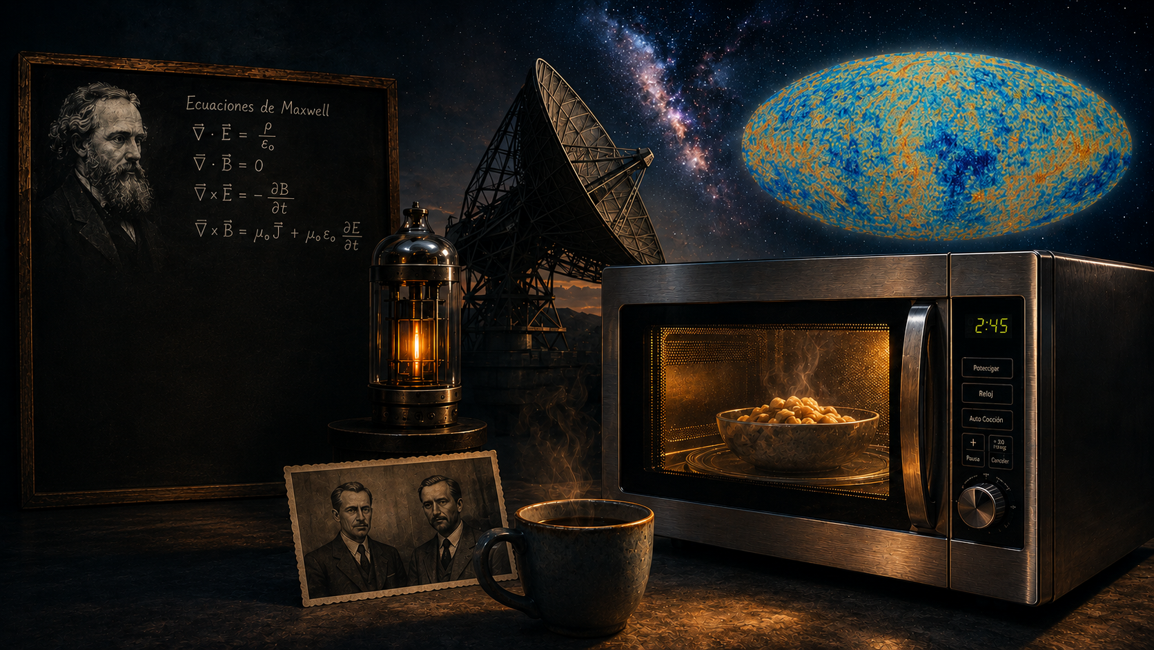 Imagen de portada del artículo «El ruido que era el universo: cómo tu microondas y el Big Bang comparten la misma física» — categoría Astrofísica